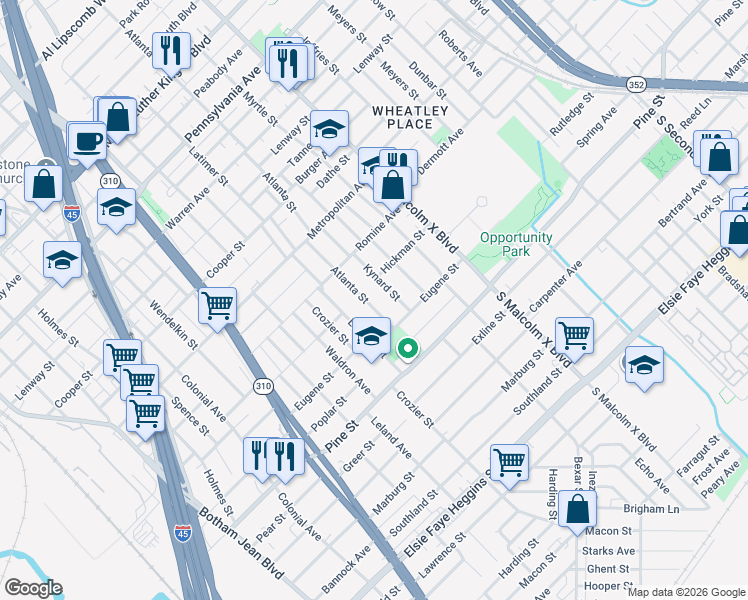 map of restaurants, bars, coffee shops, grocery stores, and more near 3923 Atlanta Street in Dallas