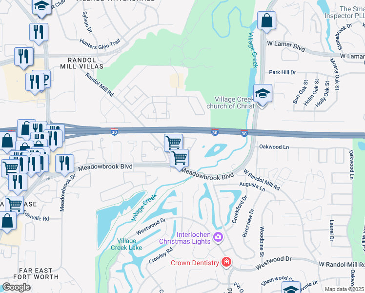 map of restaurants, bars, coffee shops, grocery stores, and more near 9001 Randol Mill Road in Fort Worth