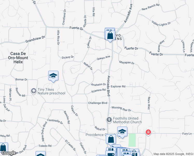 map of restaurants, bars, coffee shops, grocery stores, and more near 4331 Nabal Drive in La Mesa