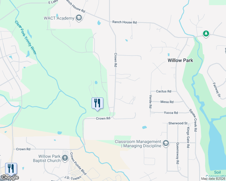 map of restaurants, bars, coffee shops, grocery stores, and more near 1034 Crown Valley Drive in Weatherford