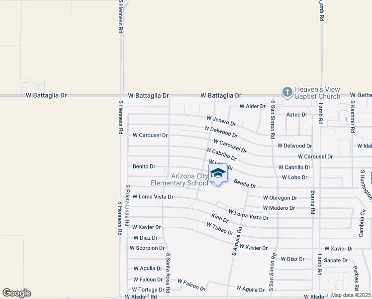 map of restaurants, bars, coffee shops, grocery stores, and more near 12337 West Cabrillo Drive in Arizona City
