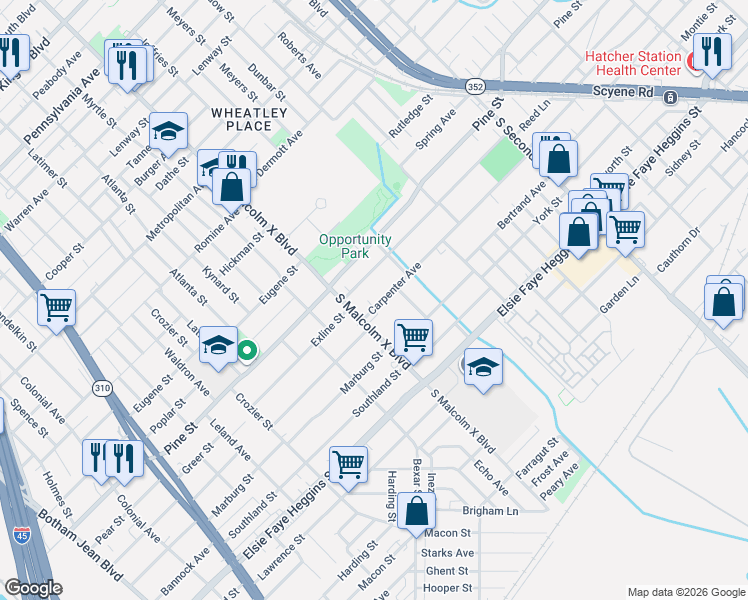 map of restaurants, bars, coffee shops, grocery stores, and more near 2823 Carpenter Avenue in Dallas