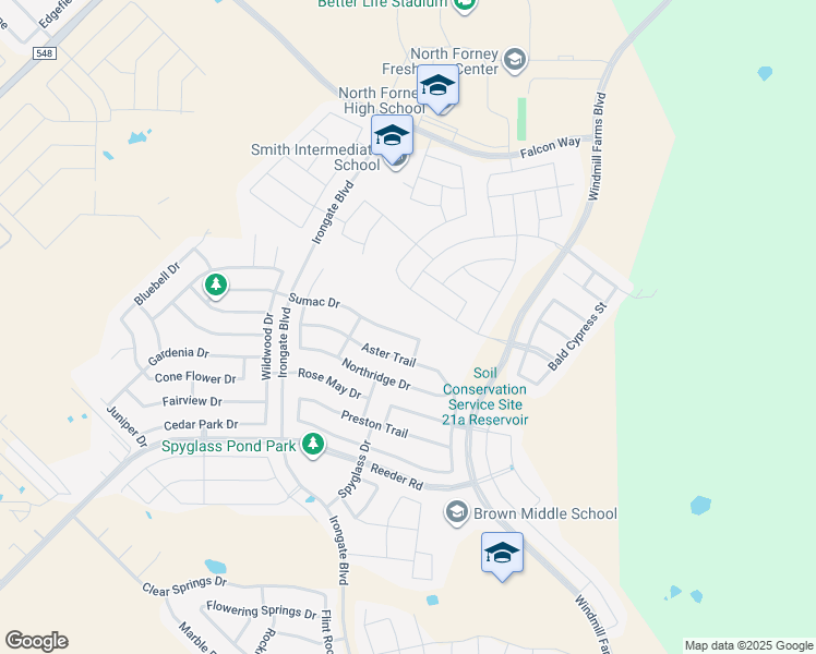 map of restaurants, bars, coffee shops, grocery stores, and more near 2013 Sumac Drive in Forney
