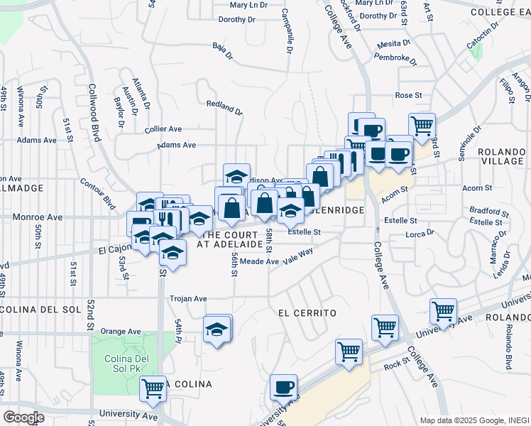 map of restaurants, bars, coffee shops, grocery stores, and more near 4512 58th Street in San Diego