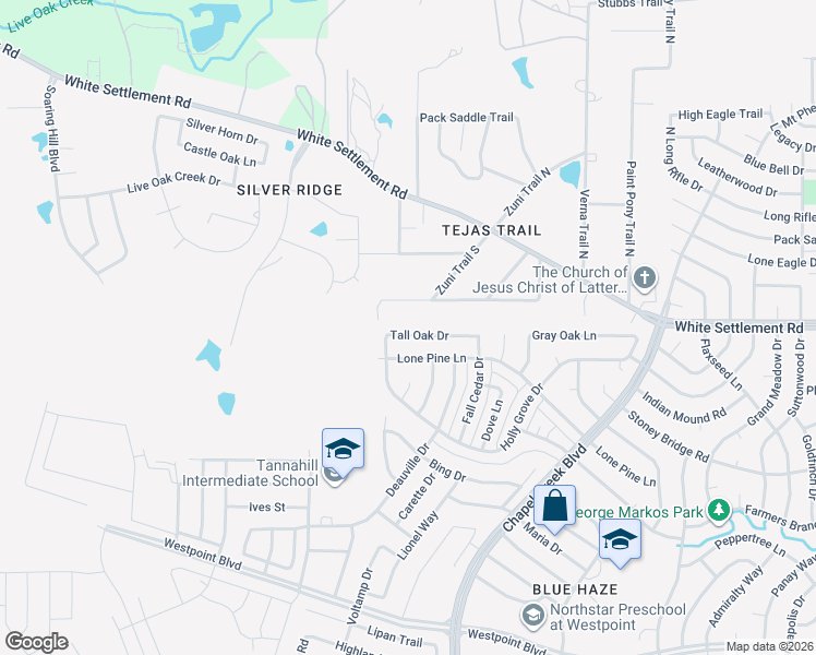 map of restaurants, bars, coffee shops, grocery stores, and more near 10626 Lone Pine Lane in Fort Worth
