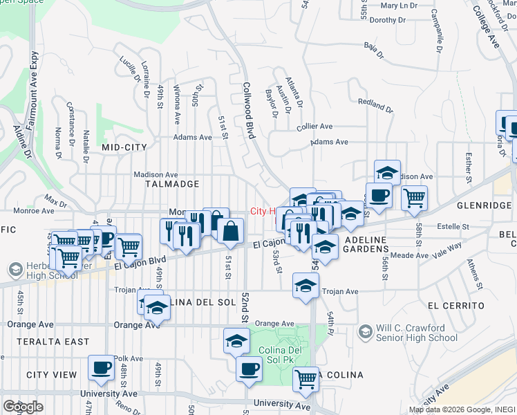 map of restaurants, bars, coffee shops, grocery stores, and more near in San Diego