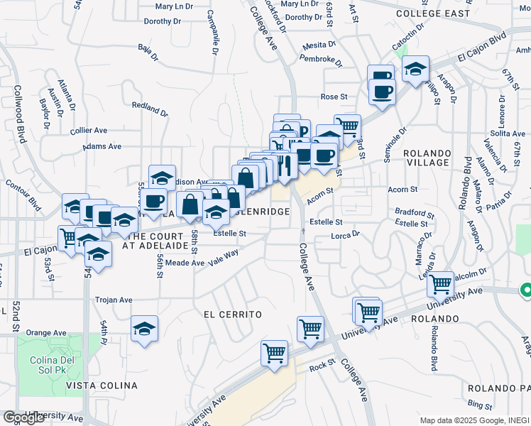 map of restaurants, bars, coffee shops, grocery stores, and more near 5975 El Cajon Boulevard in San Diego