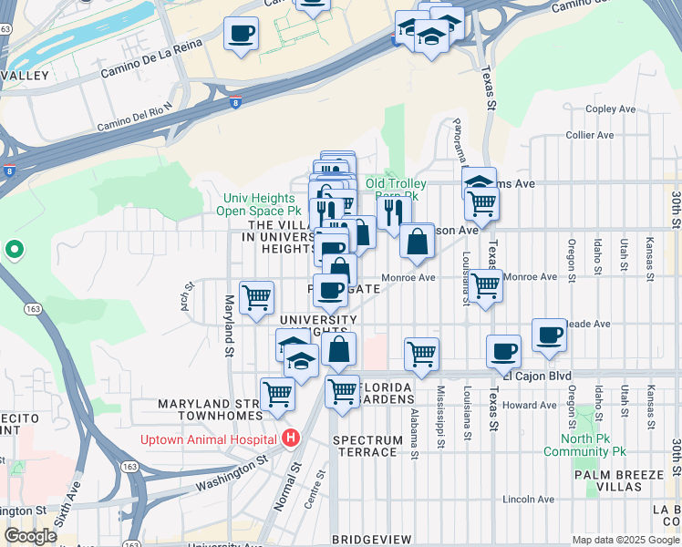 map of restaurants, bars, coffee shops, grocery stores, and more near in San Diego