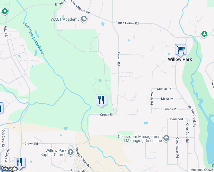 map of restaurants, bars, coffee shops, grocery stores, and more near 1034 Crown Valley Drive in Weatherford
