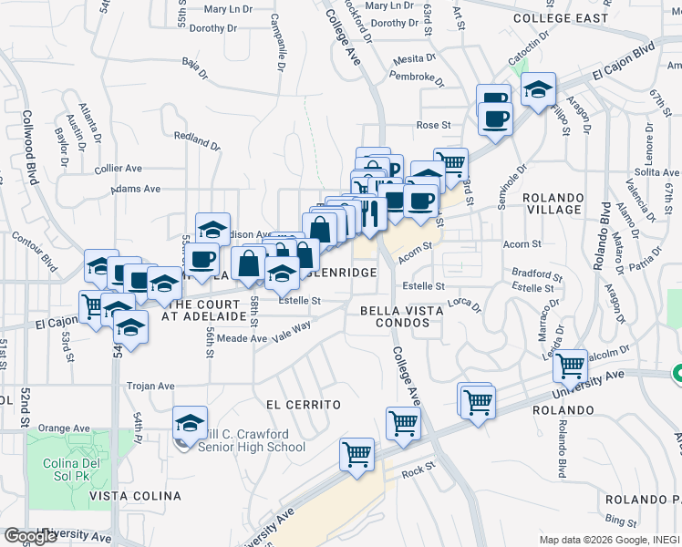 map of restaurants, bars, coffee shops, grocery stores, and more near in San Diego