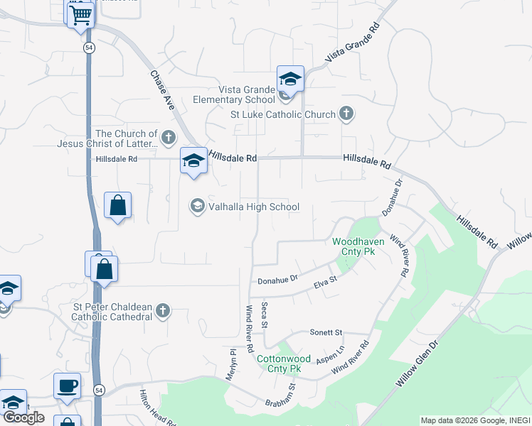 map of restaurants, bars, coffee shops, grocery stores, and more near 1767 Wind River Road in El Cajon