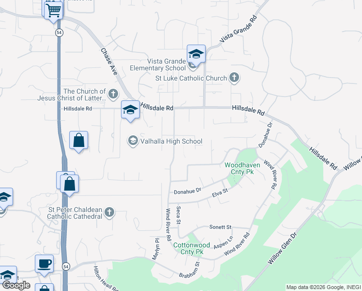 map of restaurants, bars, coffee shops, grocery stores, and more near 1767 Wind River Road in El Cajon