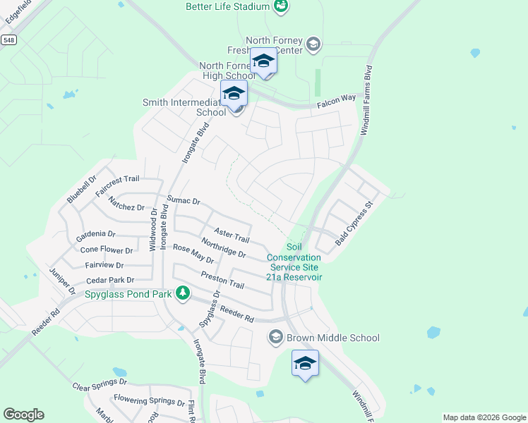 map of restaurants, bars, coffee shops, grocery stores, and more near 3043 Chico Drive in Forney