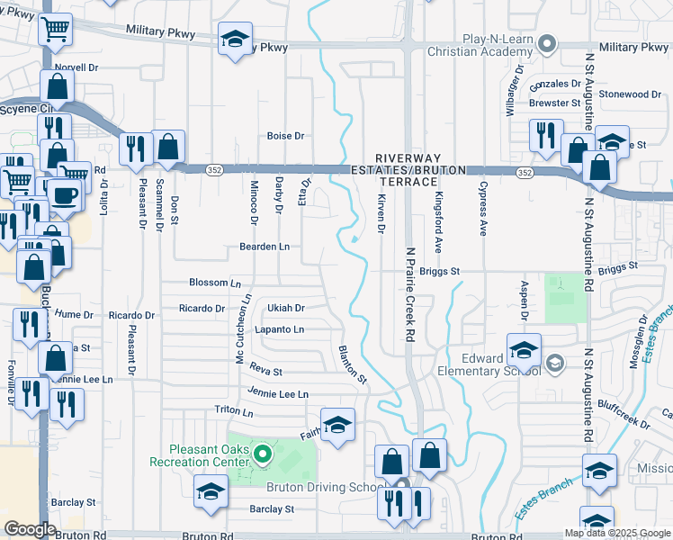 map of restaurants, bars, coffee shops, grocery stores, and more near 8940 Anglecrest Drive in Dallas