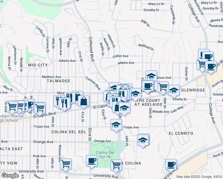 map of restaurants, bars, coffee shops, grocery stores, and more near in San Diego