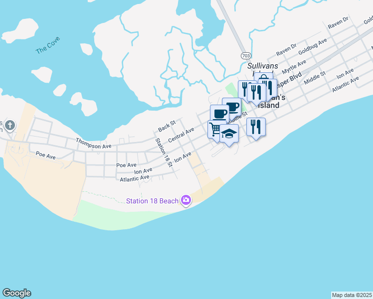 map of restaurants, bars, coffee shops, grocery stores, and more near 1850 Middle Street in Sullivan's Island