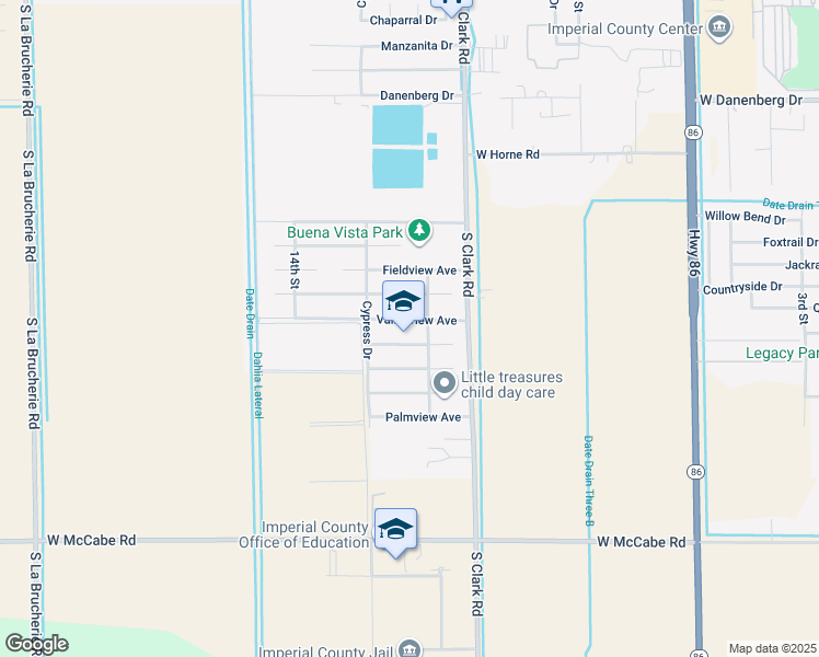 map of restaurants, bars, coffee shops, grocery stores, and more near 1061 Valleyview Avenue in El Centro