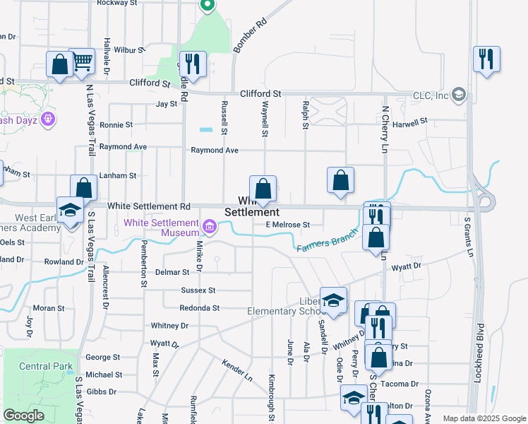 map of restaurants, bars, coffee shops, grocery stores, and more near 8157 White Settlement Road in White Settlement