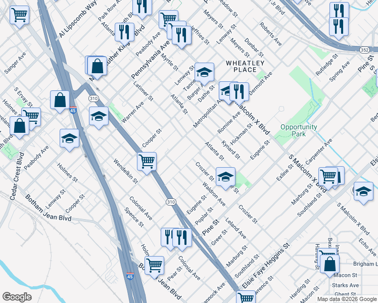 map of restaurants, bars, coffee shops, grocery stores, and more near 2426 Jordan Street in Dallas