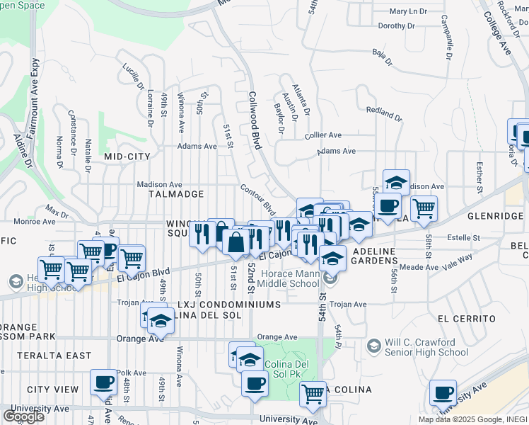 map of restaurants, bars, coffee shops, grocery stores, and more near 4532 Dawson Avenue in San Diego