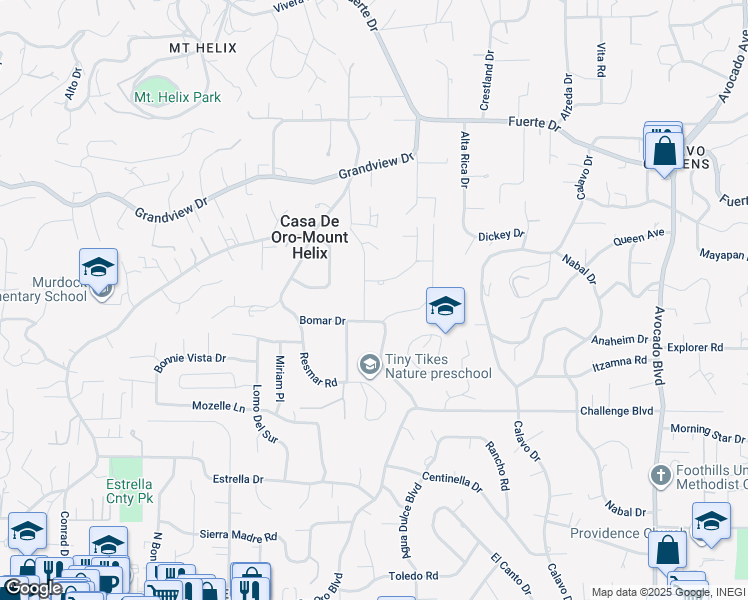 map of restaurants, bars, coffee shops, grocery stores, and more near 4431 Shade Road in La Mesa