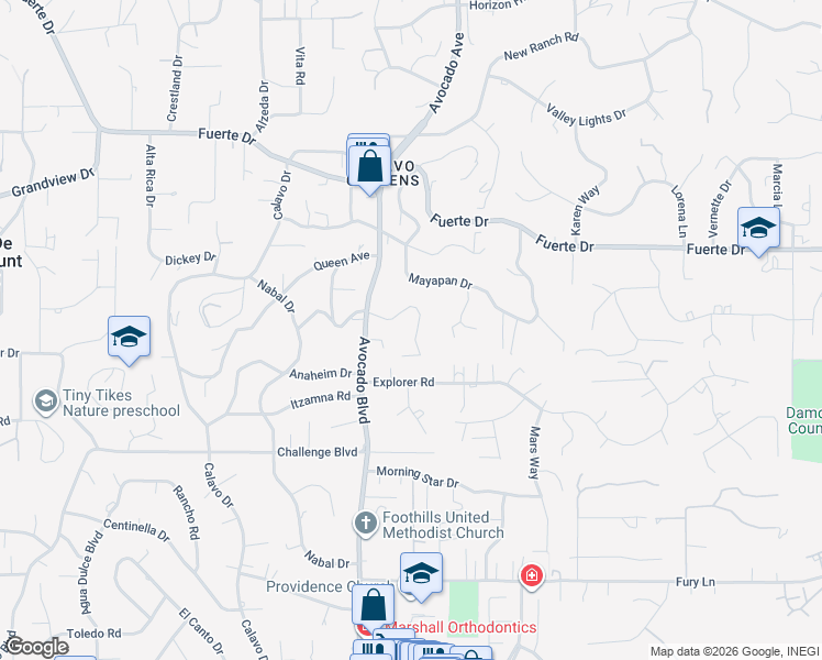 map of restaurants, bars, coffee shops, grocery stores, and more near 11015 Dutton Drive in La Mesa