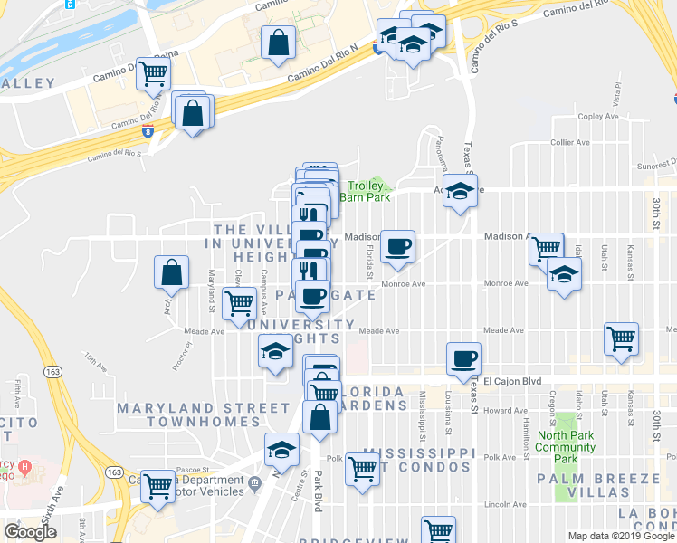 map of restaurants, bars, coffee shops, grocery stores, and more near 4546-48 Georgia Street in San Diego