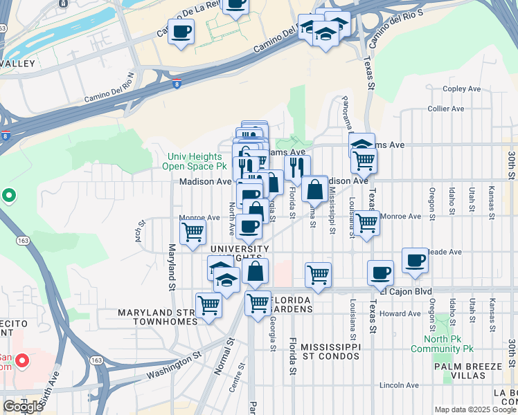map of restaurants, bars, coffee shops, grocery stores, and more near 4546-48 Georgia Street in San Diego