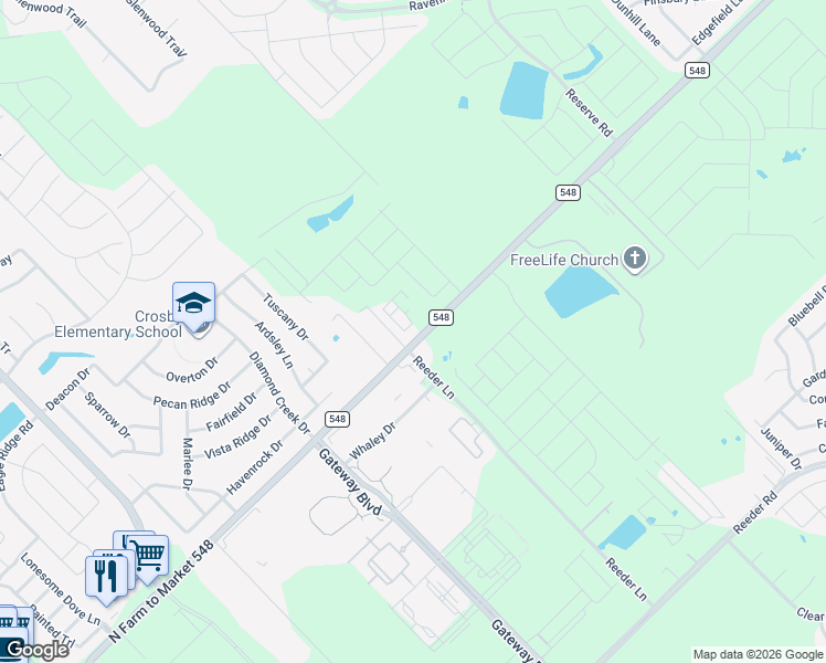 map of restaurants, bars, coffee shops, grocery stores, and more near 13975 Farm to Market 548 in Forney