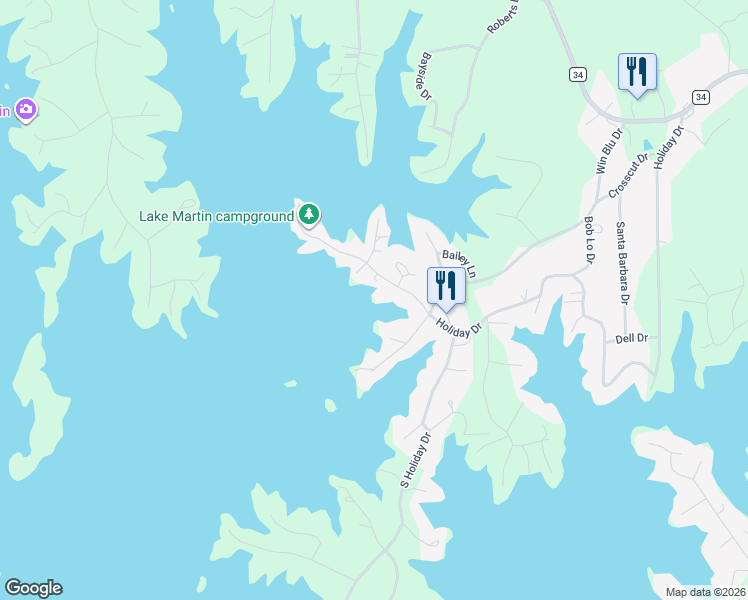 map of restaurants, bars, coffee shops, grocery stores, and more near 125 North Holiday Drive in Dadeville
