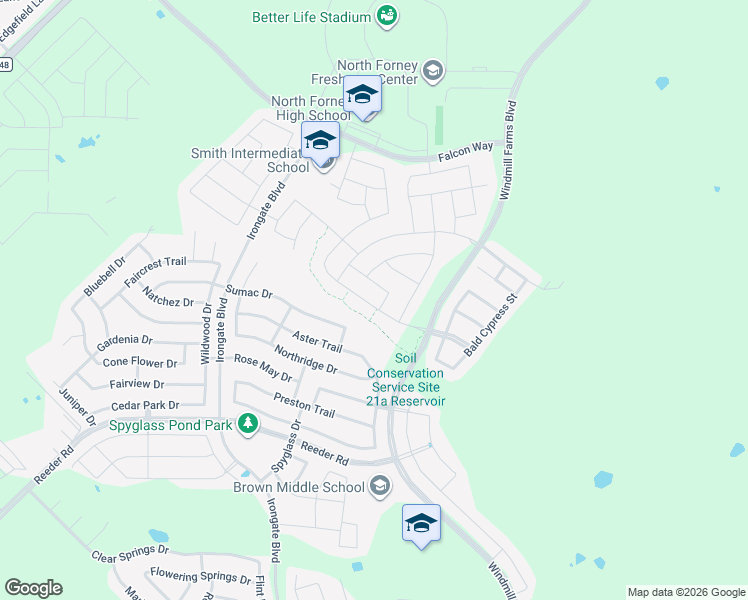 map of restaurants, bars, coffee shops, grocery stores, and more near 3043 Chico Drive in Forney
