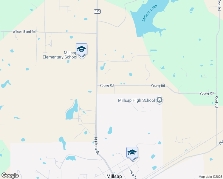 map of restaurants, bars, coffee shops, grocery stores, and more near 190 Young Road in Millsap