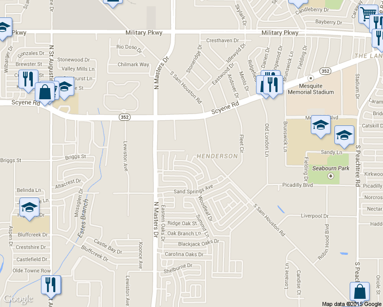 map of restaurants, bars, coffee shops, grocery stores, and more near 2716 Briarbank Circle in Dallas