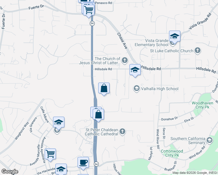 map of restaurants, bars, coffee shops, grocery stores, and more near 1919 Jalisco Road in El Cajon