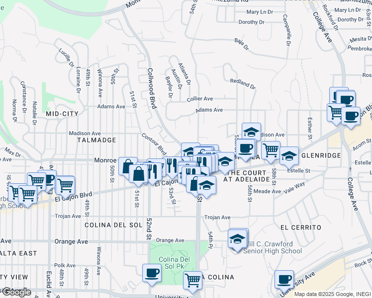 map of restaurants, bars, coffee shops, grocery stores, and more near in San Diego