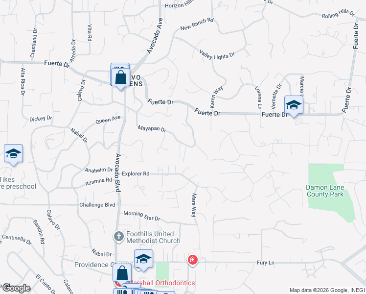 map of restaurants, bars, coffee shops, grocery stores, and more near 4418 Mayapan Drive in La Mesa