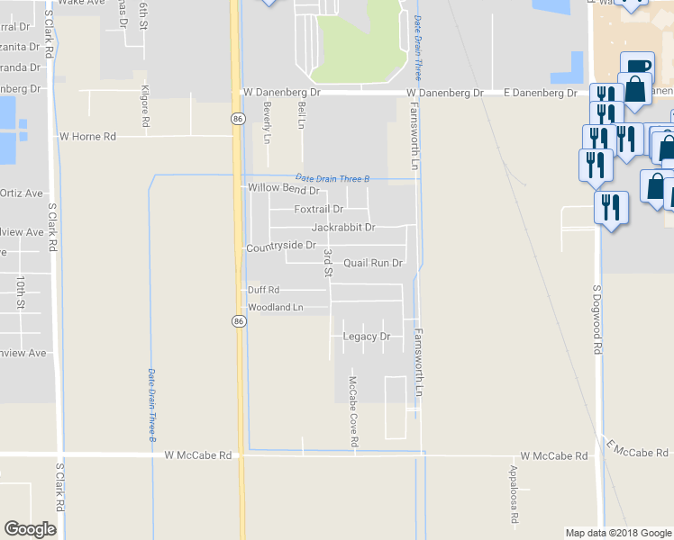 map of restaurants, bars, coffee shops, grocery stores, and more near 287 Quail Run Drive in El Centro