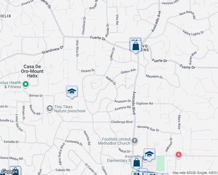 map of restaurants, bars, coffee shops, grocery stores, and more near in La Mesa