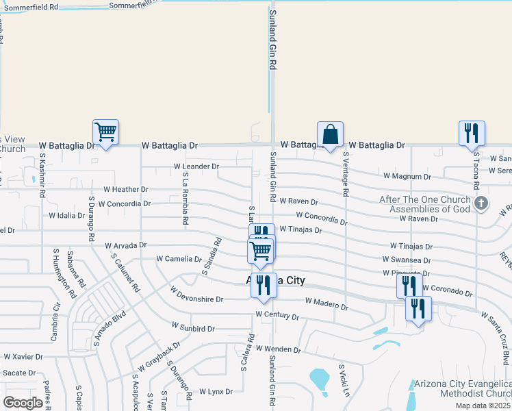 map of restaurants, bars, coffee shops, grocery stores, and more near 13239 North Lariat Drive in Arizona City