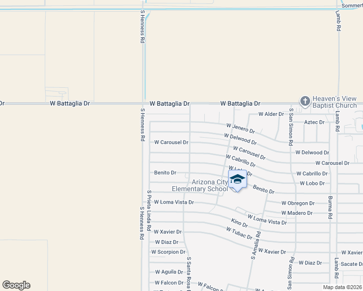 map of restaurants, bars, coffee shops, grocery stores, and more near 12527 West Carousel Drive in Arizona City