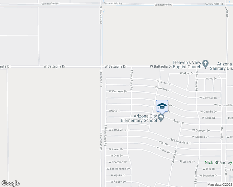 map of restaurants, bars, coffee shops, grocery stores, and more near 12649 West Carousel Drive in Arizona City