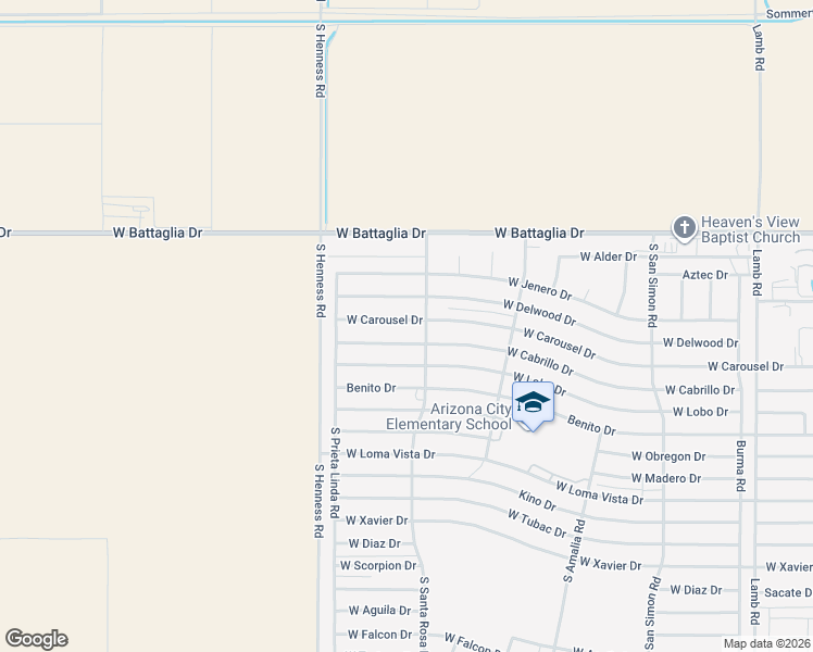map of restaurants, bars, coffee shops, grocery stores, and more near 12527 West Carousel Drive in Arizona City