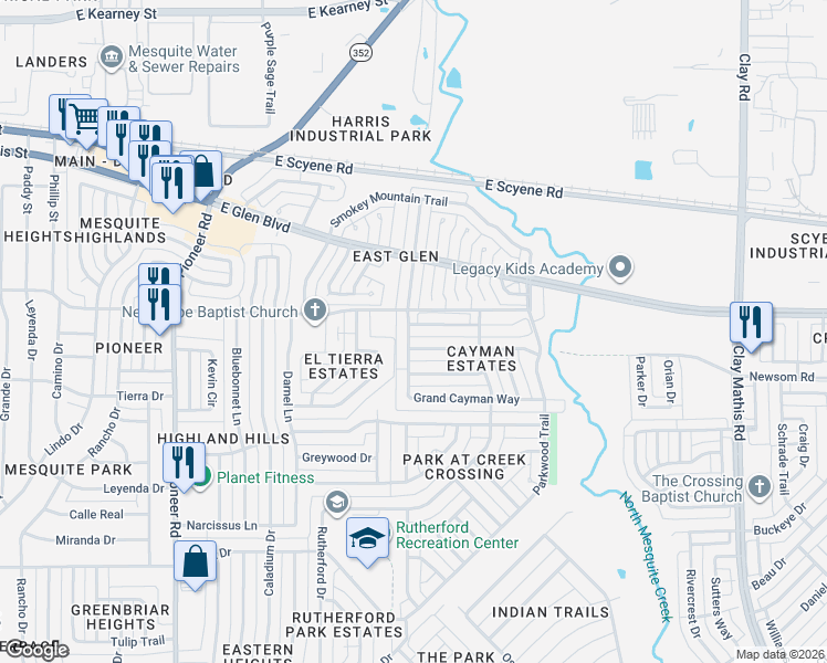 map of restaurants, bars, coffee shops, grocery stores, and more near 1800 Island View Drive in Mesquite
