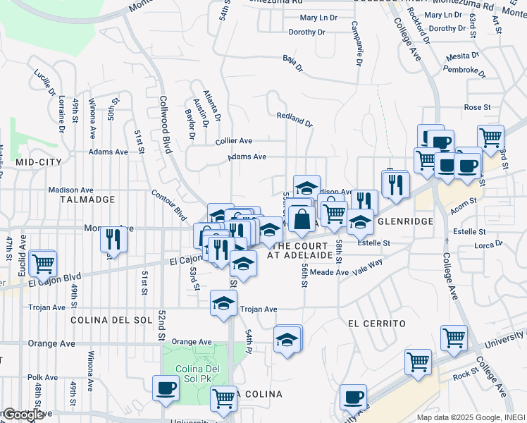 map of restaurants, bars, coffee shops, grocery stores, and more near in San Diego