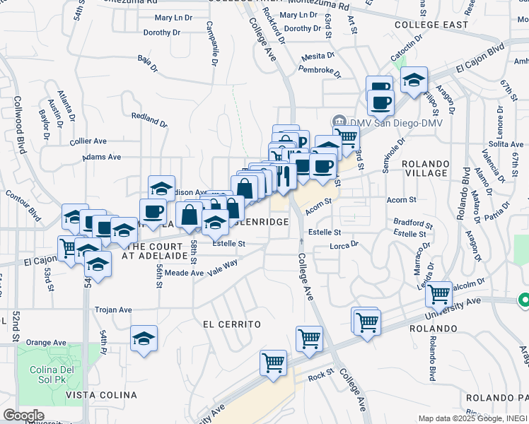 map of restaurants, bars, coffee shops, grocery stores, and more near in San Diego