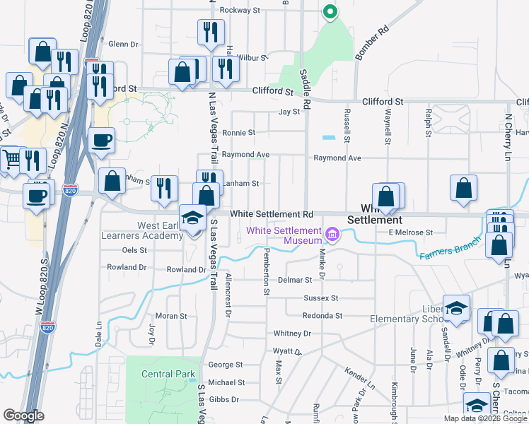 map of restaurants, bars, coffee shops, grocery stores, and more near 100 Donald St in Fort Worth