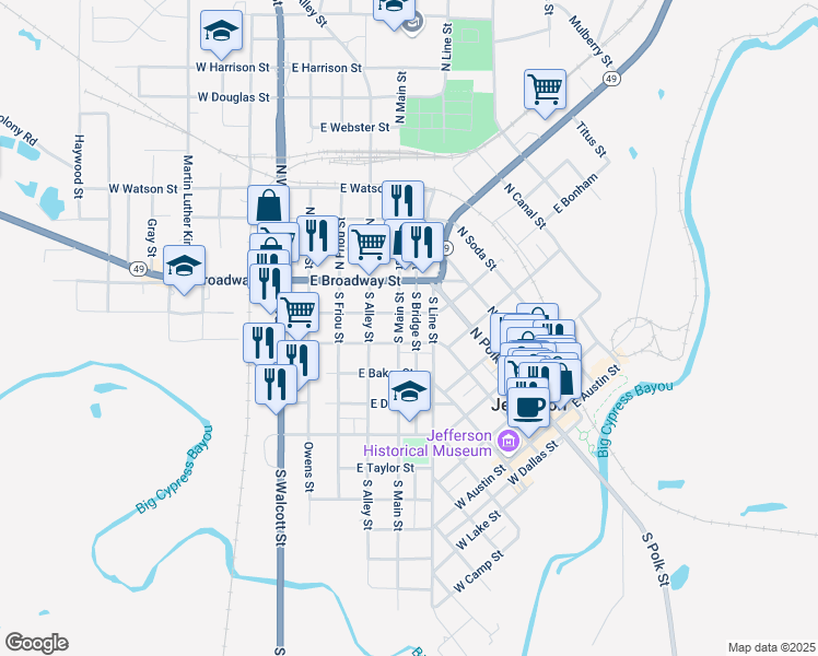 map of restaurants, bars, coffee shops, grocery stores, and more near 719 Liberty Road in Jefferson