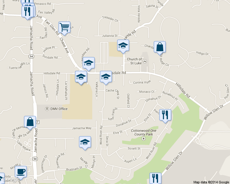 map of restaurants, bars, coffee shops, grocery stores, and more near 1847 Cache Creek Street in El Cajon