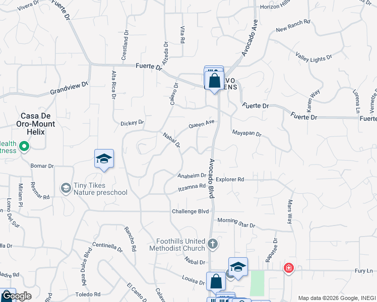 map of restaurants, bars, coffee shops, grocery stores, and more near 10729 Dutton Drive in La Mesa