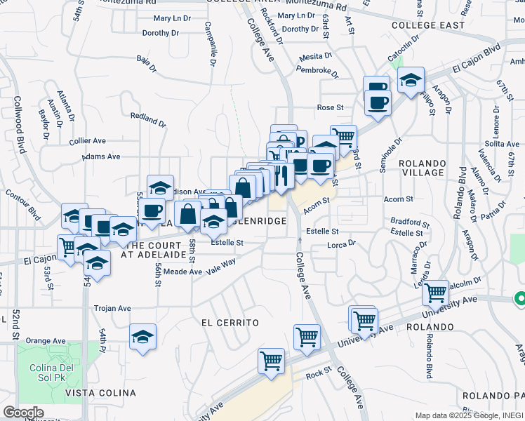 map of restaurants, bars, coffee shops, grocery stores, and more near in San Diego